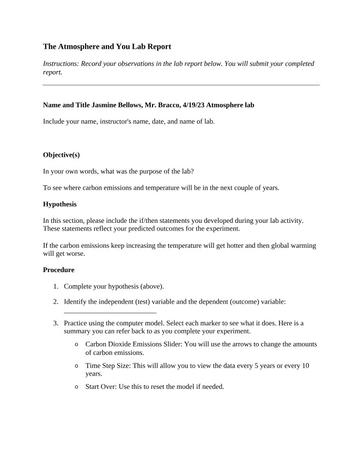 Lab Report on the Atmosphere and You