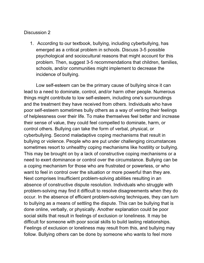 Psychological and Sociocultural Factors of Bullying