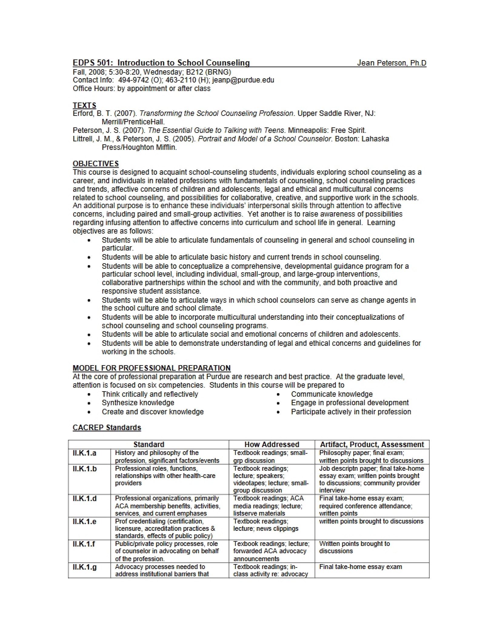 Syllabus - Introduction to School Counseling