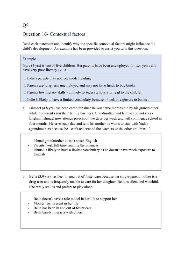 Examples of Contextual Factors in Child Development