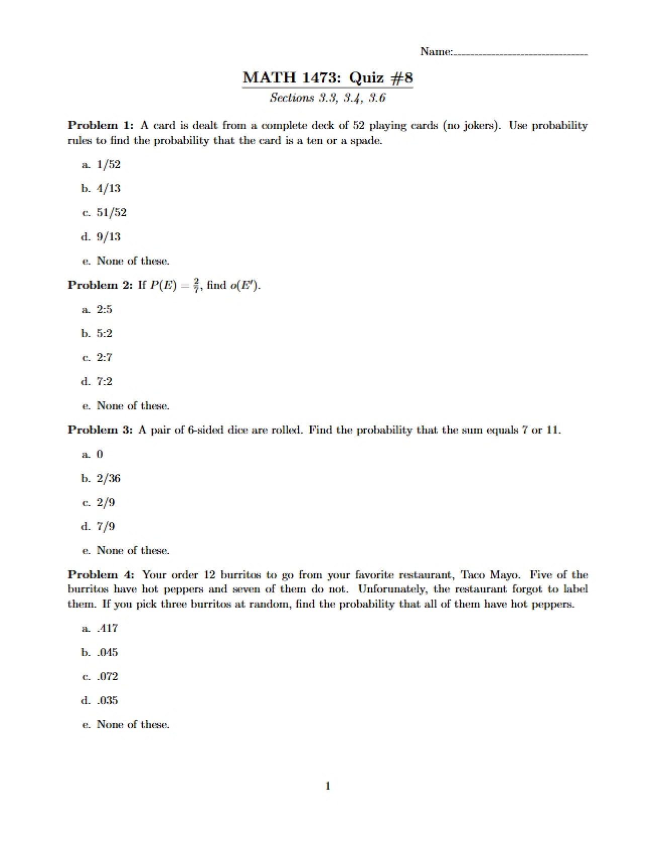 Eighth Quiz Assessment