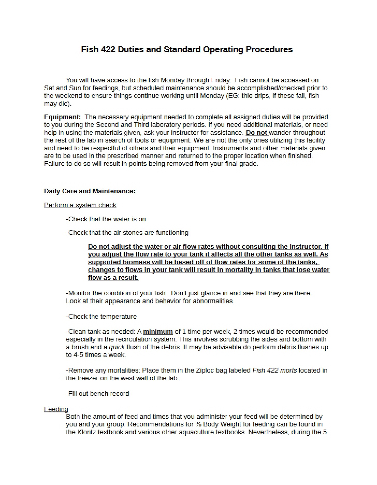 SOPs and Duties