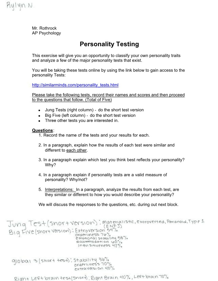 Analyzing Traits and Results in Personality Tests