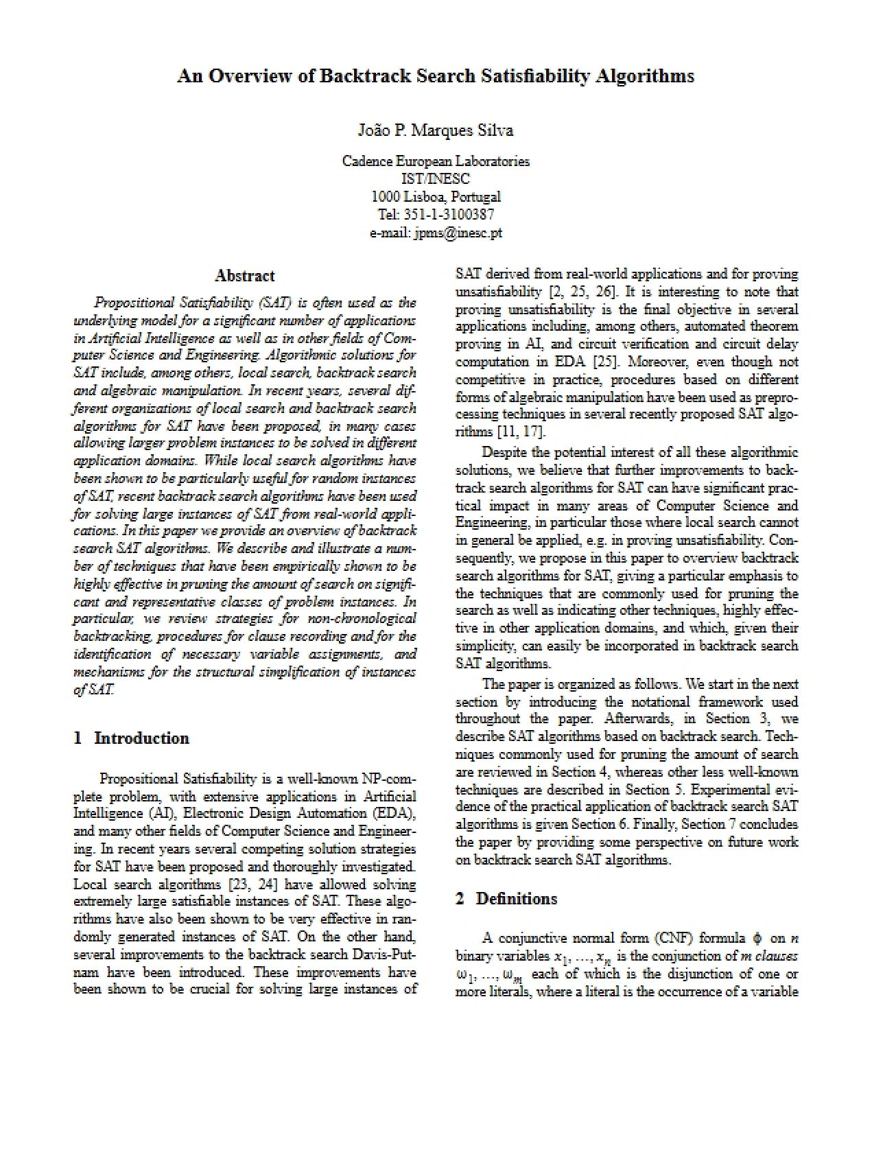 Overview of Backtrack Search Satisfiability Algorithms