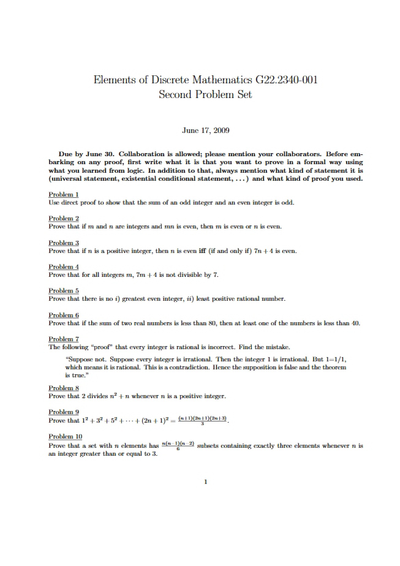 Problem Set Number Two