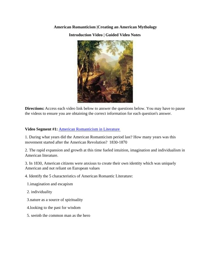 Video Notes - American Romanticism