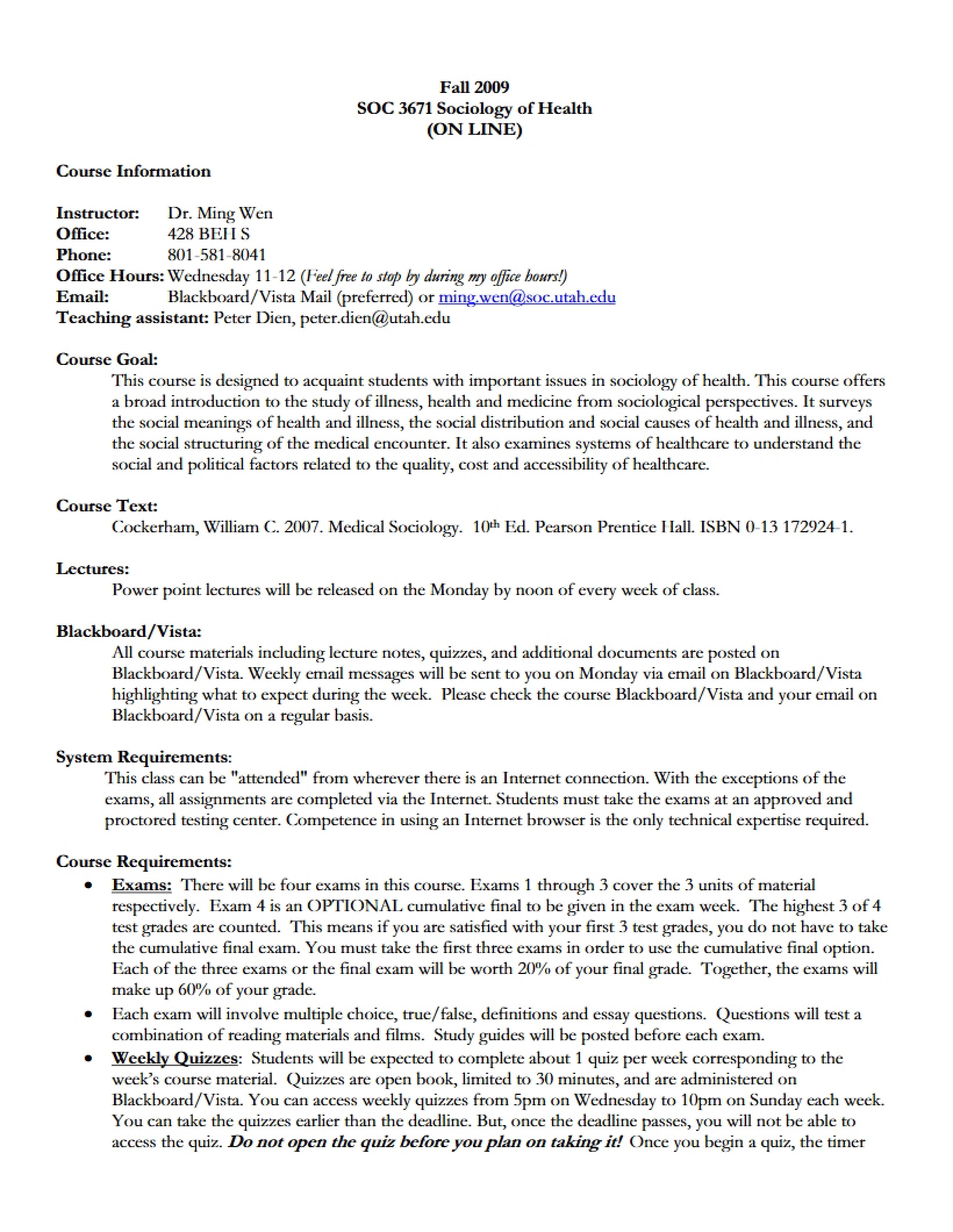 Course Syllabus Sociology of Health