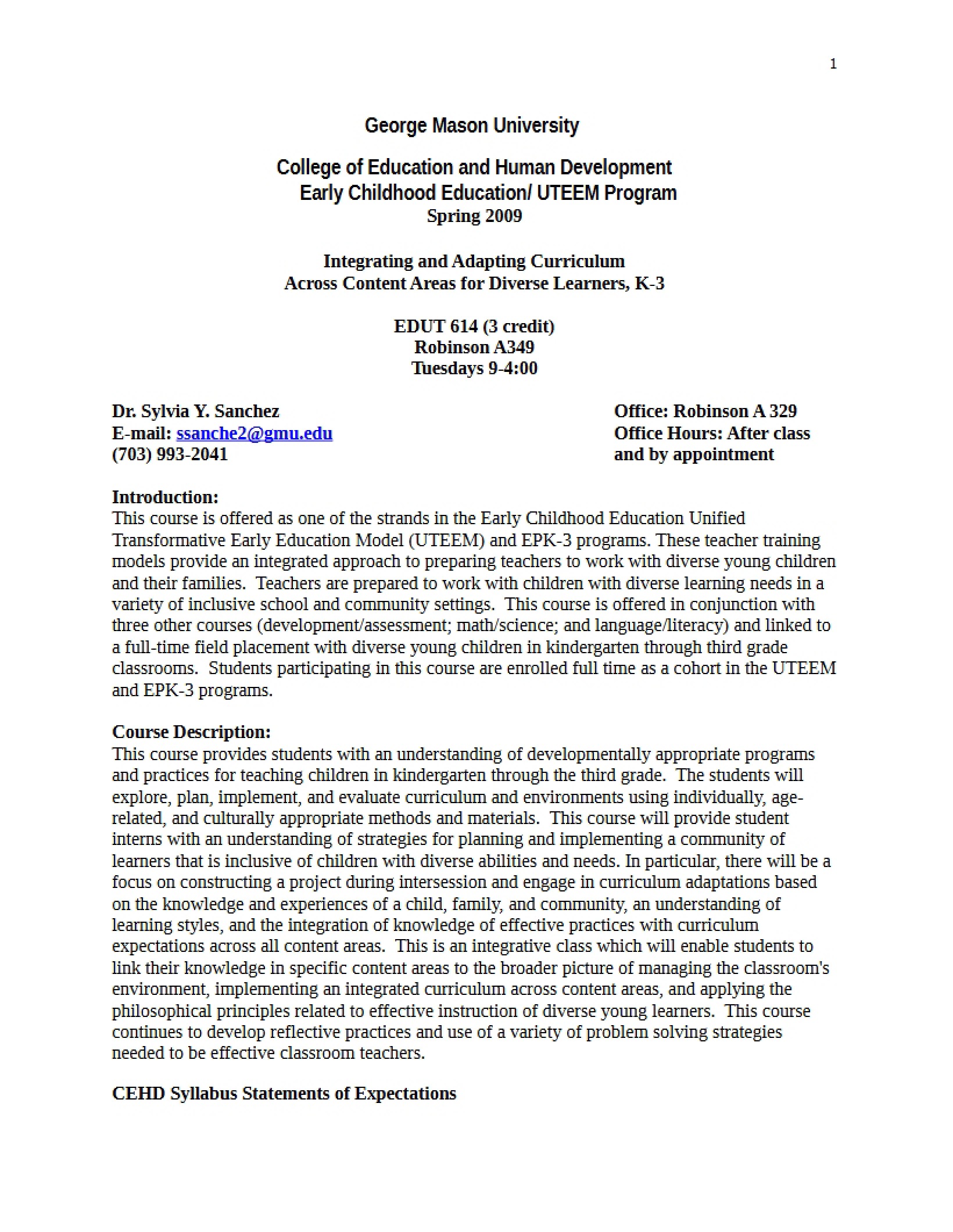 Syllabus for Curriculum Across Content Areas
