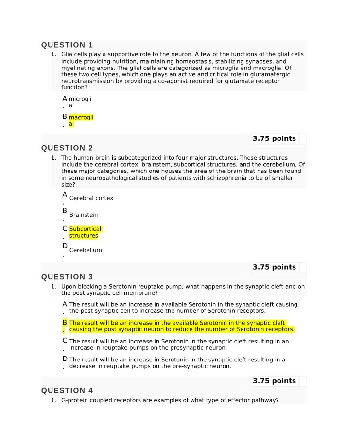 Exam Questions and Answers for Neuroscience