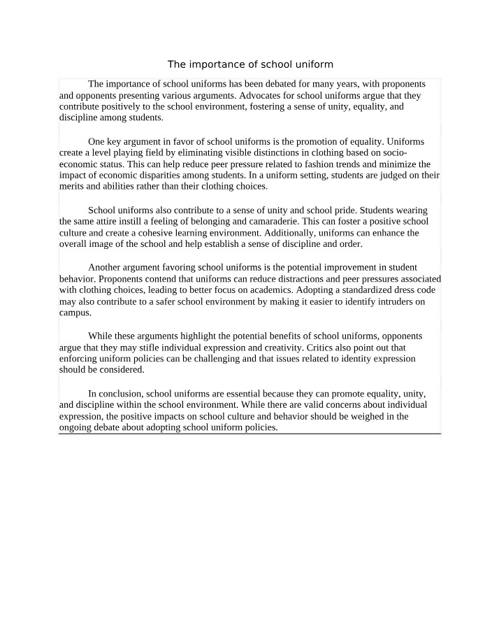 Essay on the Importance of School Uniforms