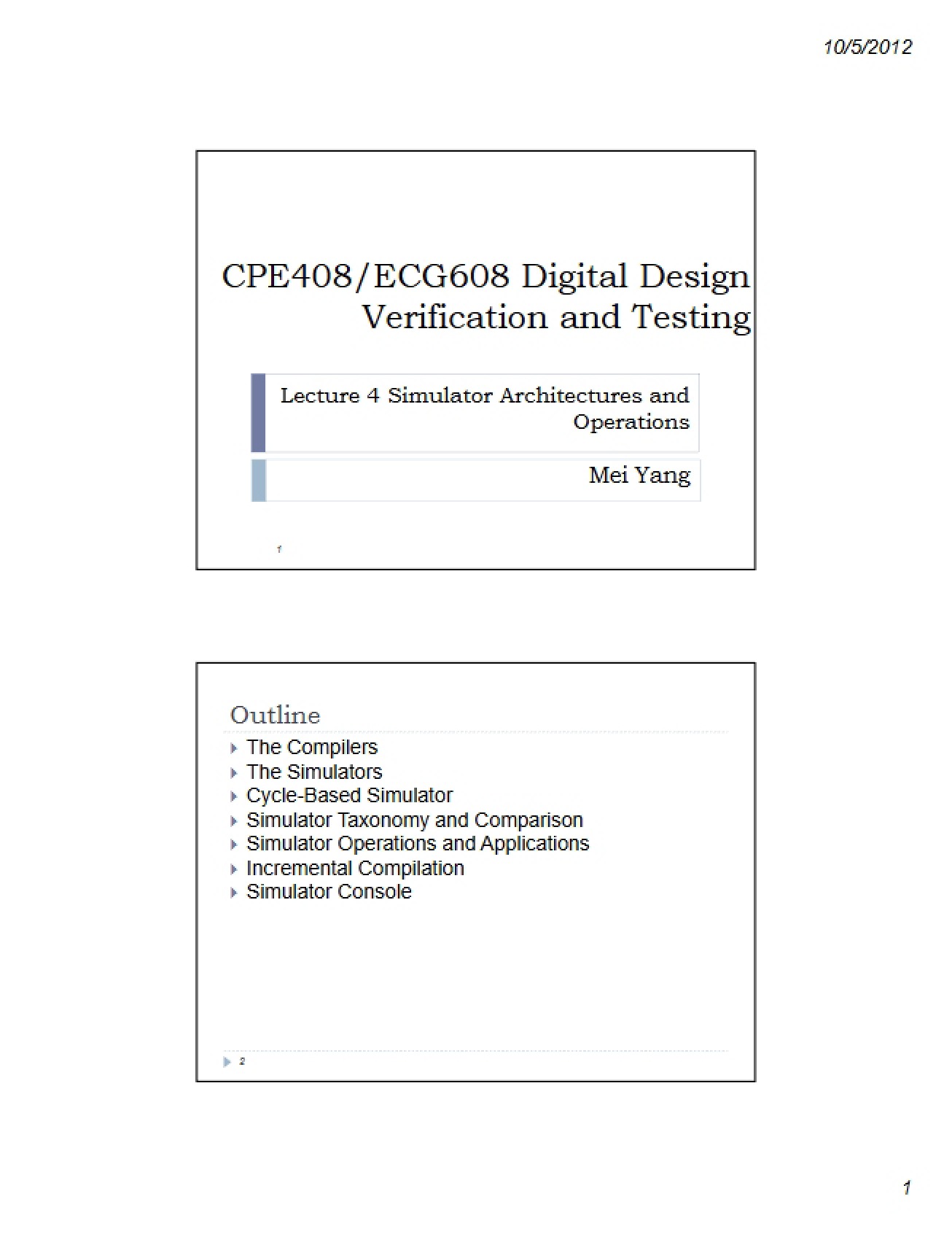 Lecture Notes for CPE 408
