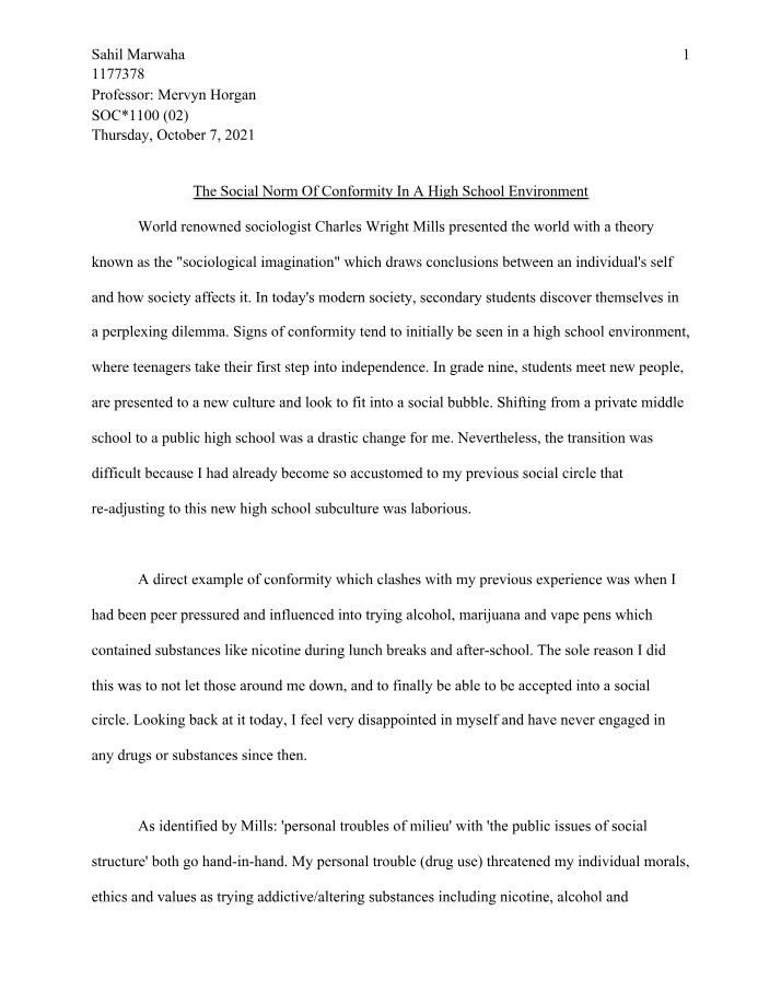 Social Norms of Conformity in High School