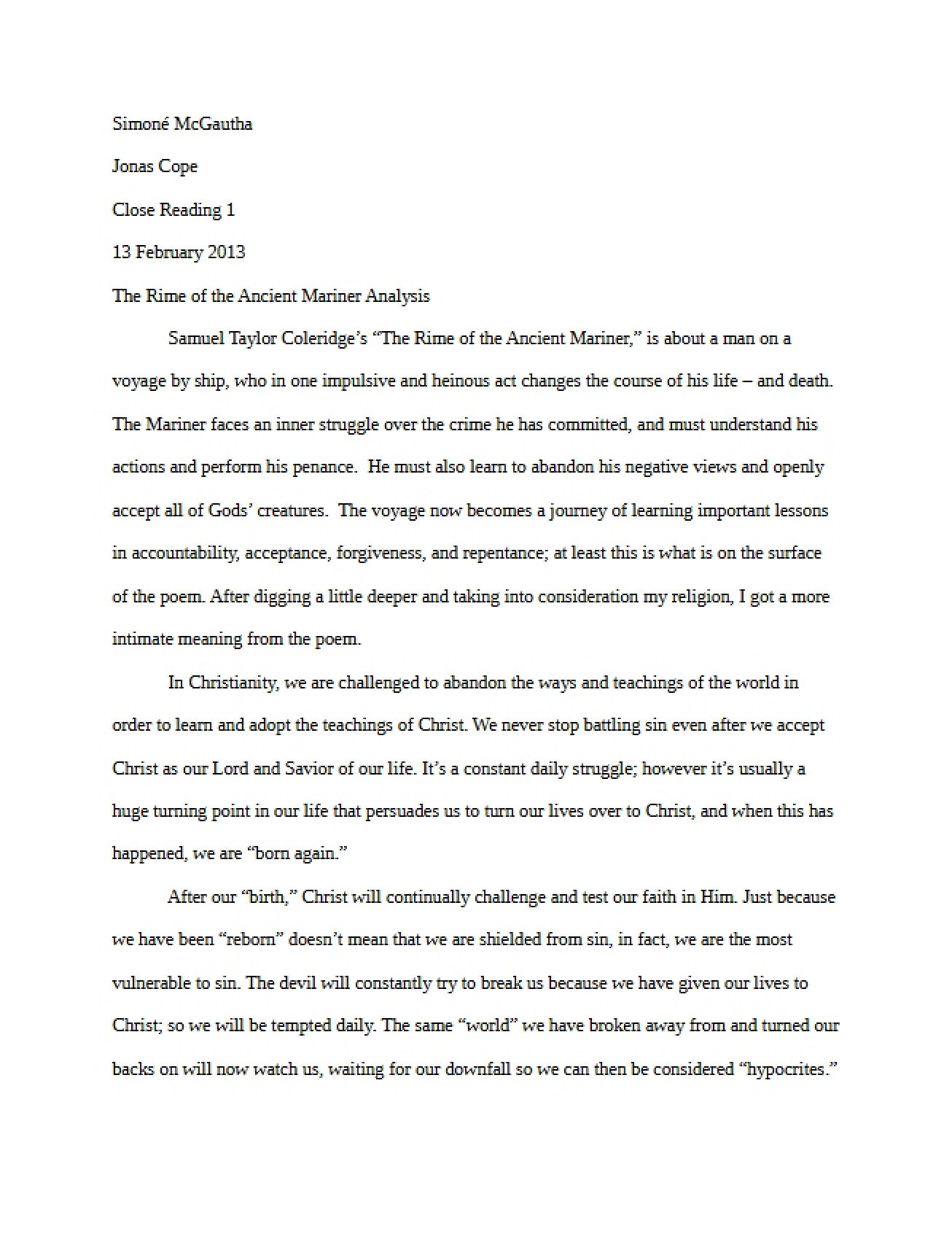 First Close Reading Assignment