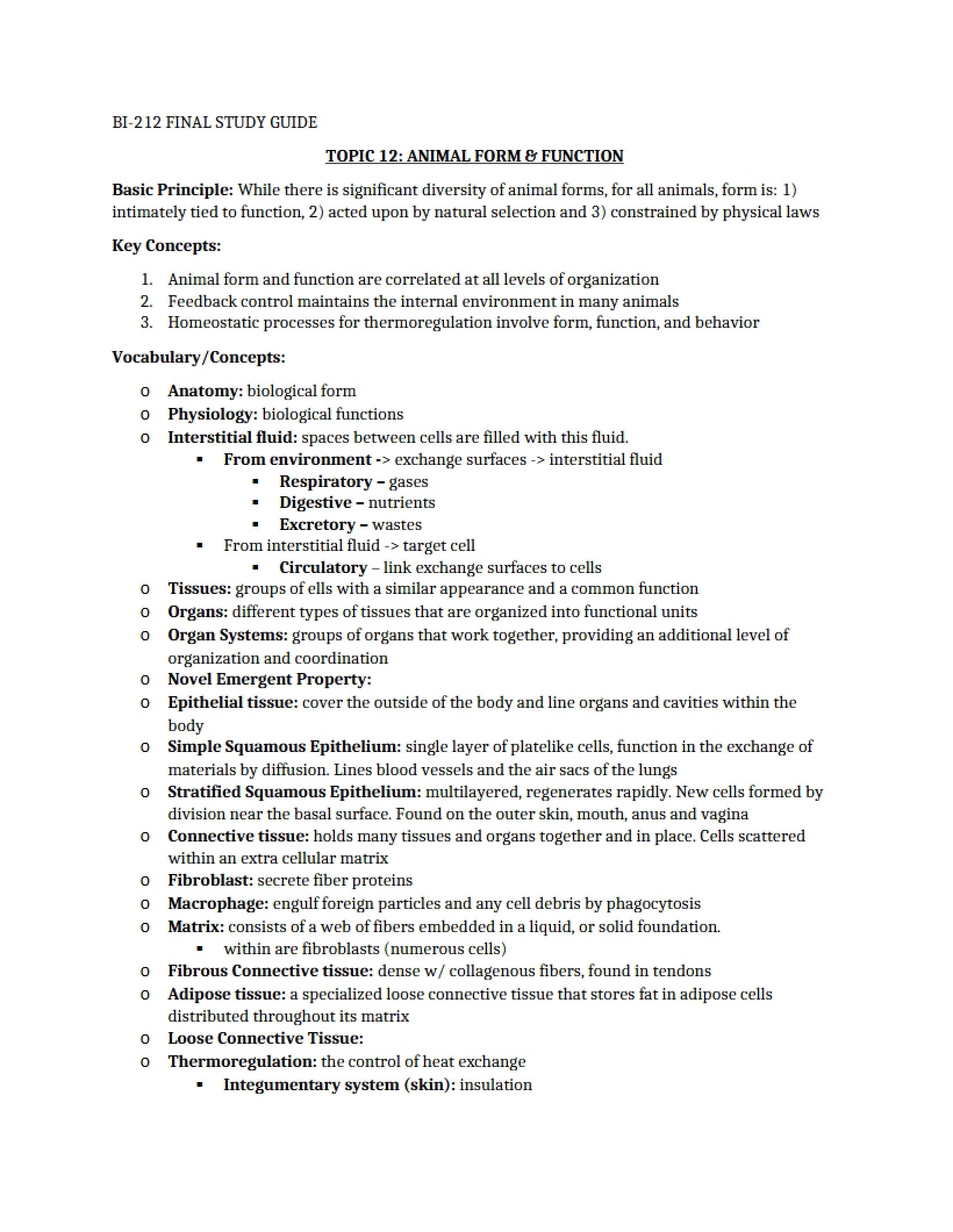 Animal Function and Form (Topic 12)