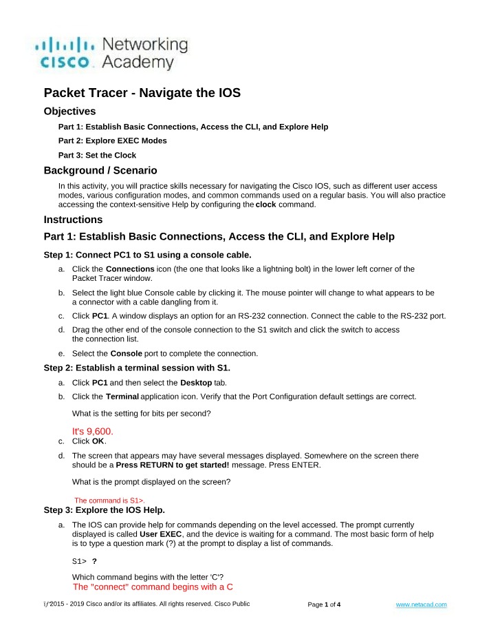 IOS Navigation - Packet Tracer