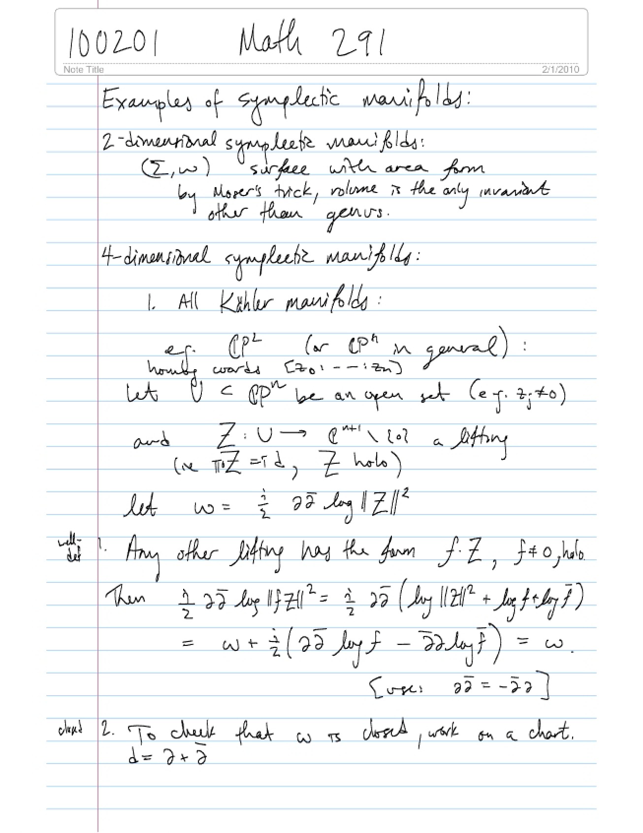 Symplectic Topology February 1 Notes