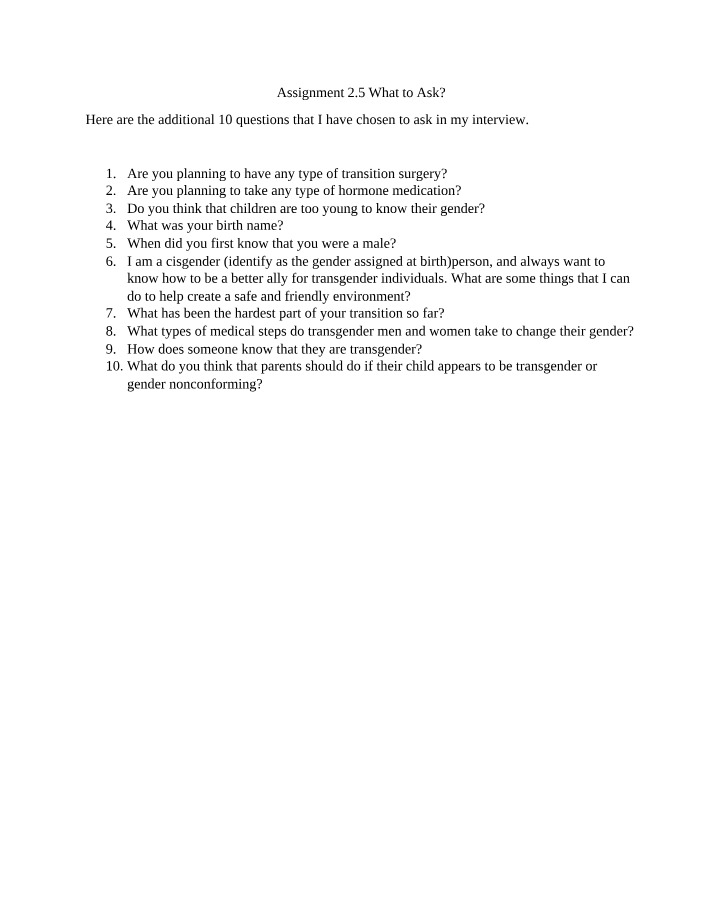 What to Ask - Assignment 2.5