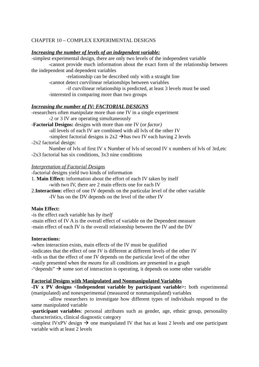Complex Experimental and Factorial Design Notes