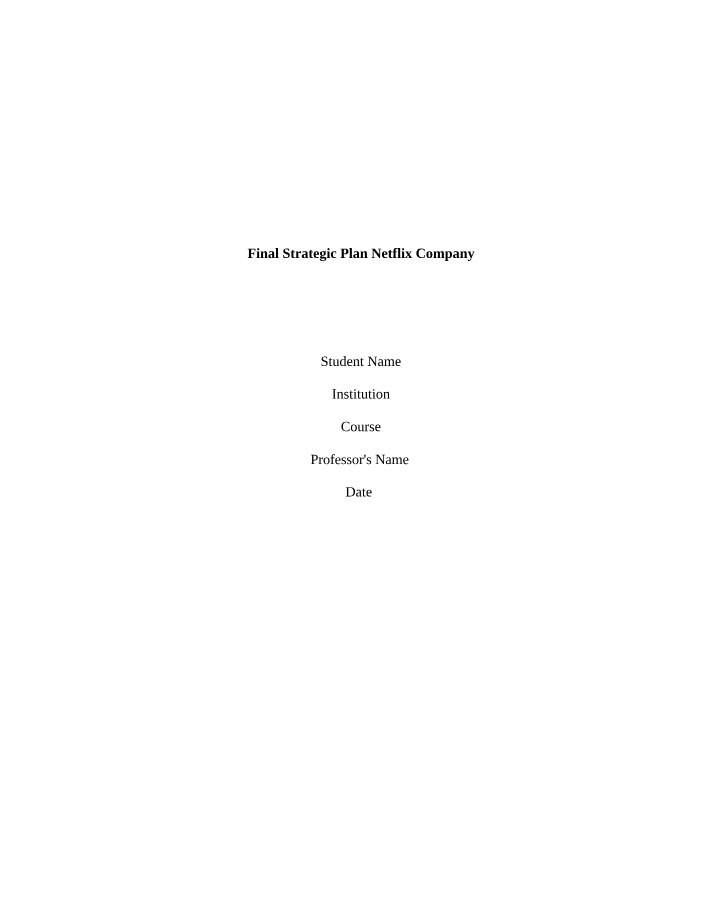 Final Strategic Plan for Netflix