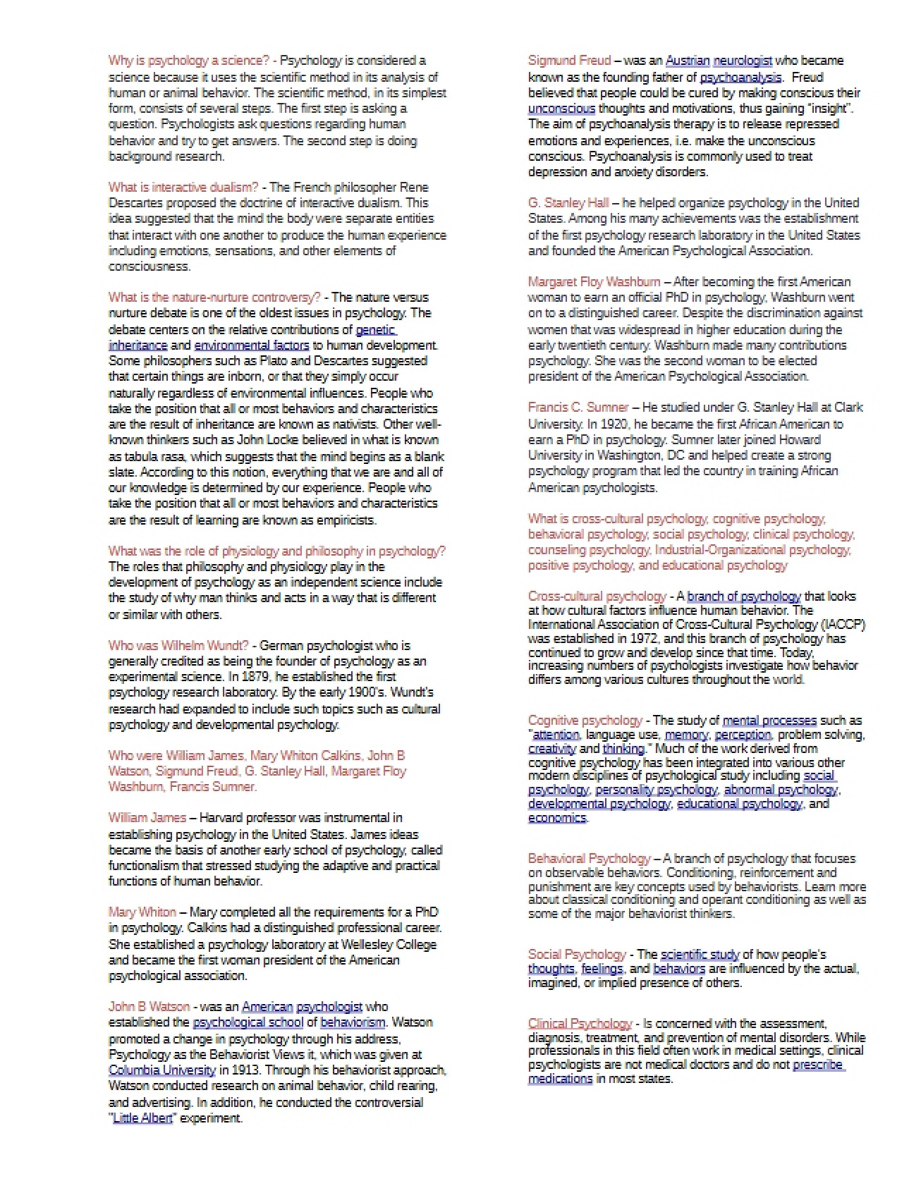 Study Guide for Psychology Exam One