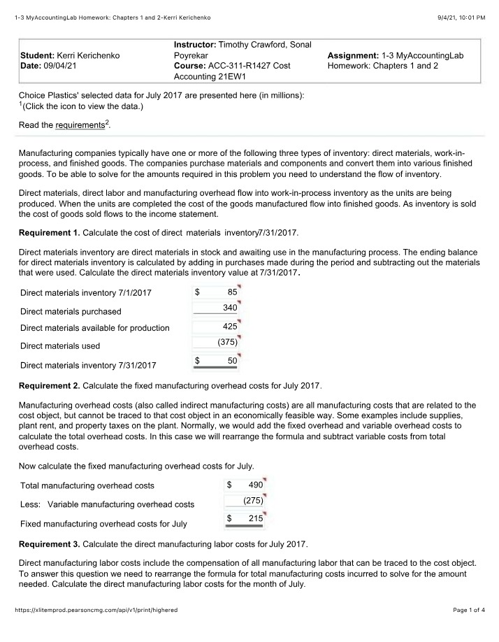 Chapters 1 and 2 Solutions - MyAccountingLab Homework