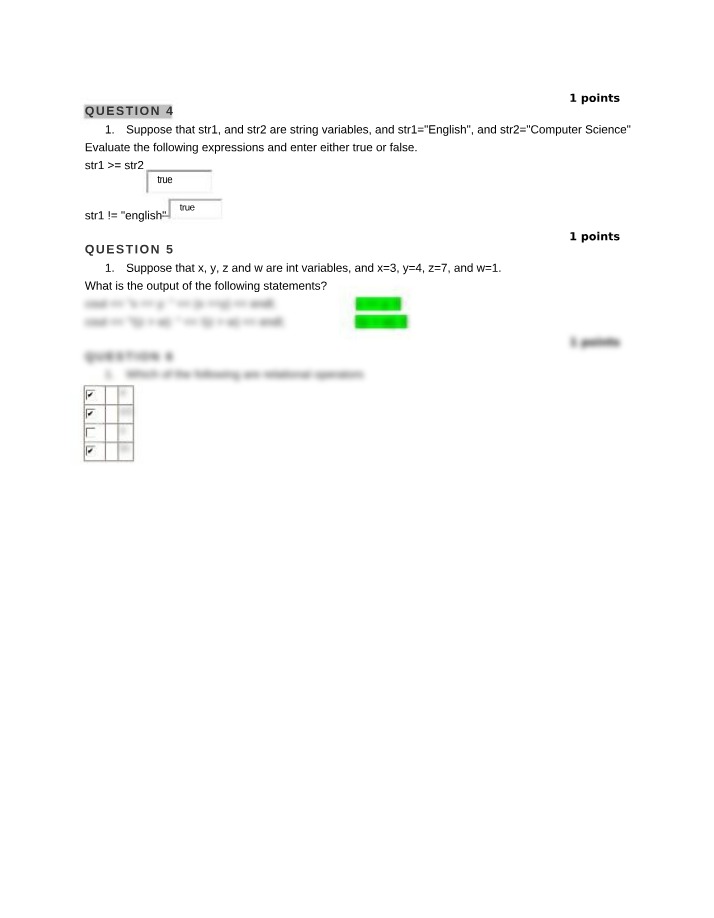 Evaluating String Comparison and Relational Operators