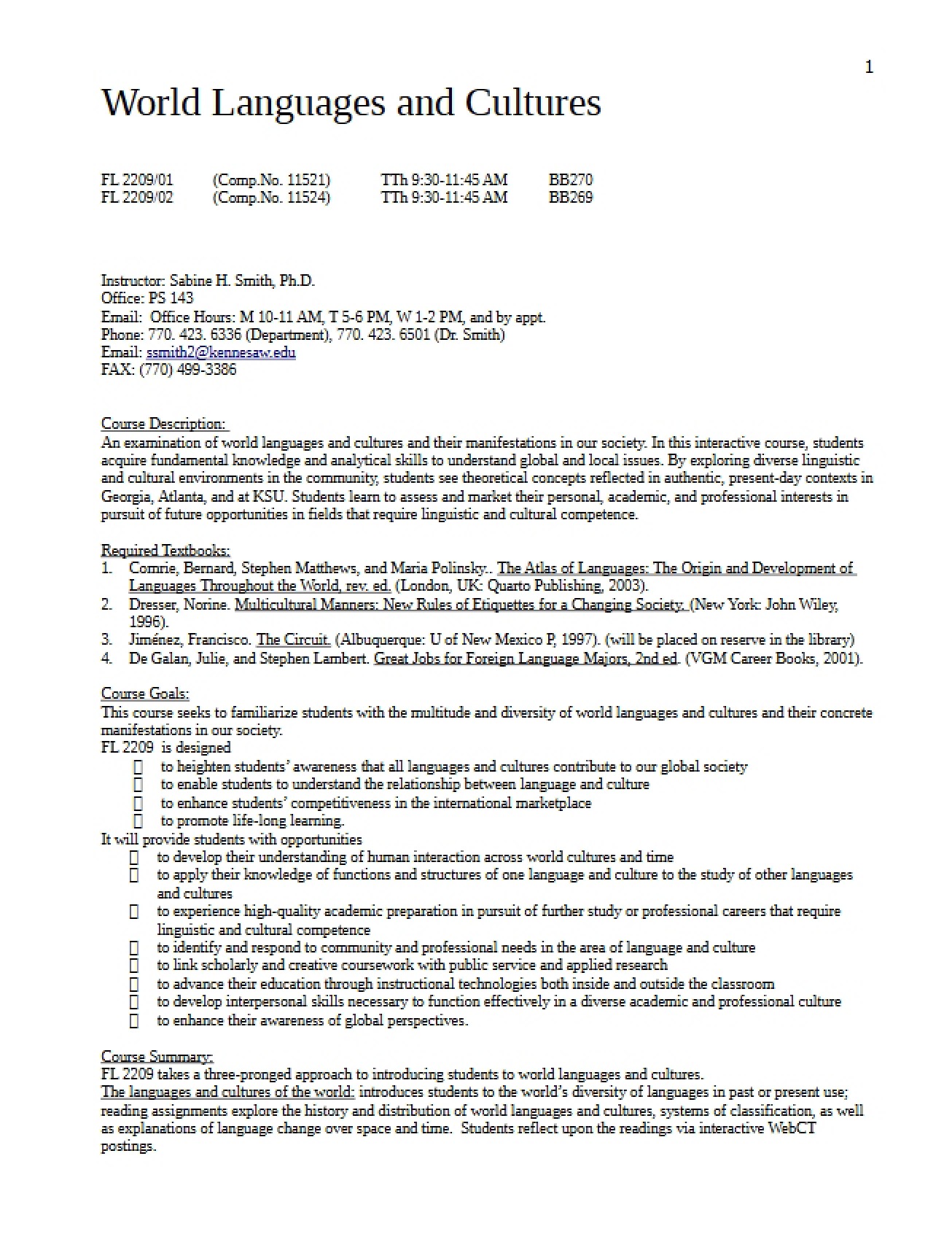 Syllabus for World Languages and Cultures Hybrid Course