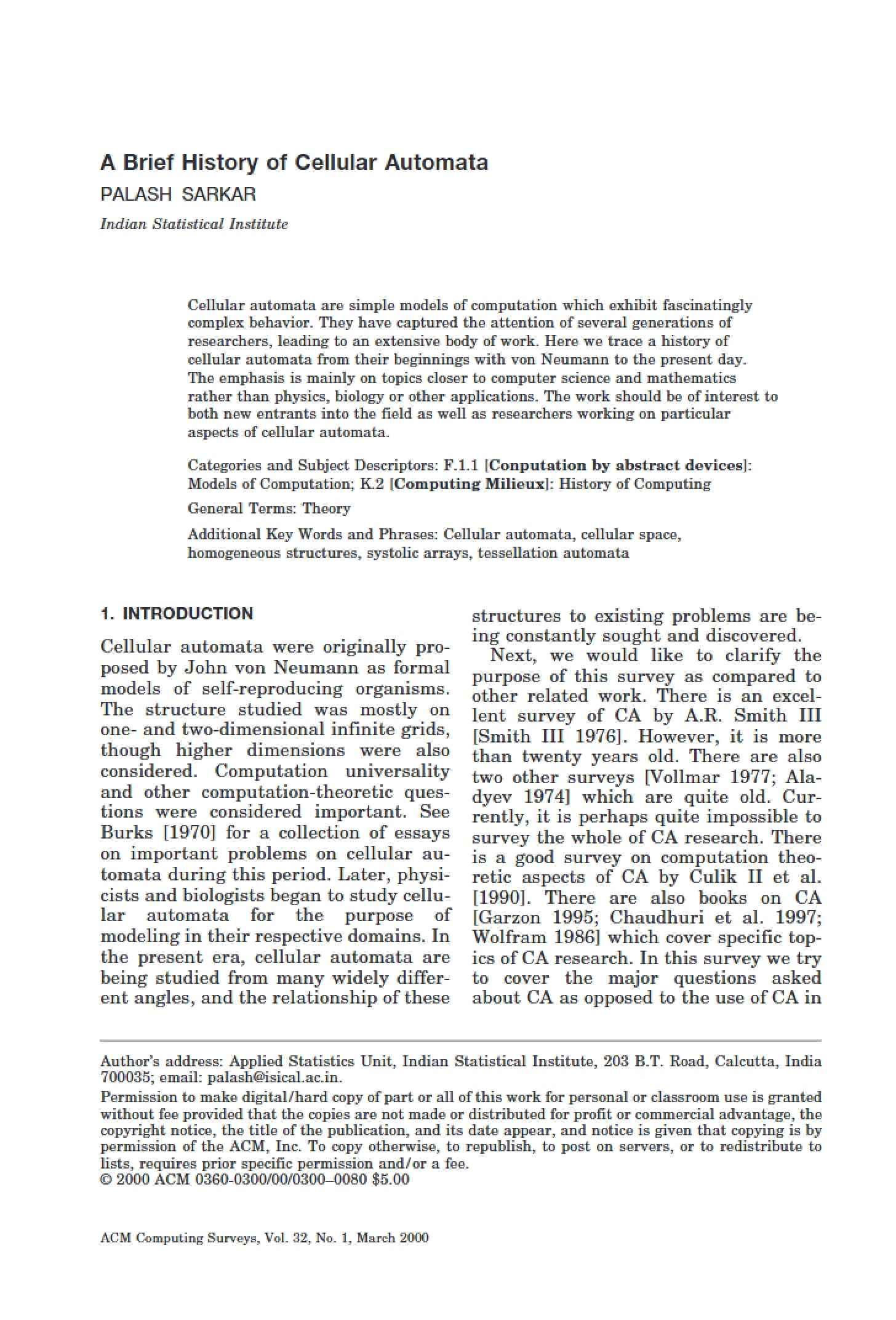Cellular Automata History