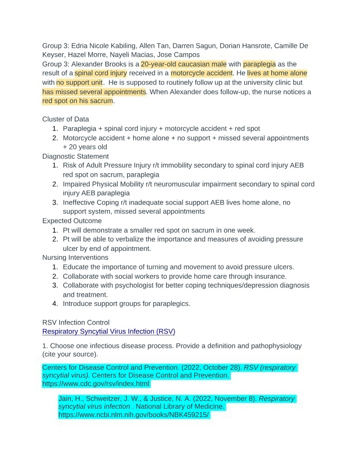 Workshop for Care Plan