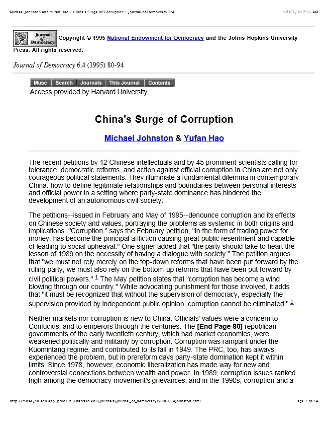 Corrupt Practices Surge in China