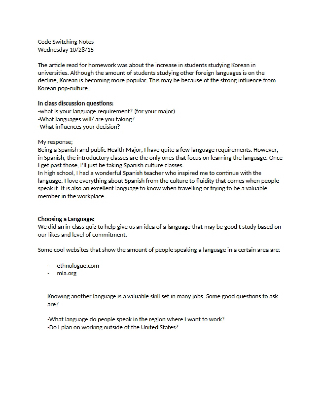 Notes on Code Switching