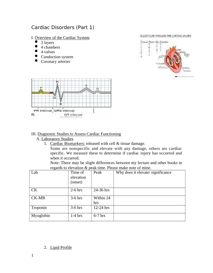Cardiac Disorders - Diagnostic Overview of the Cardiac System