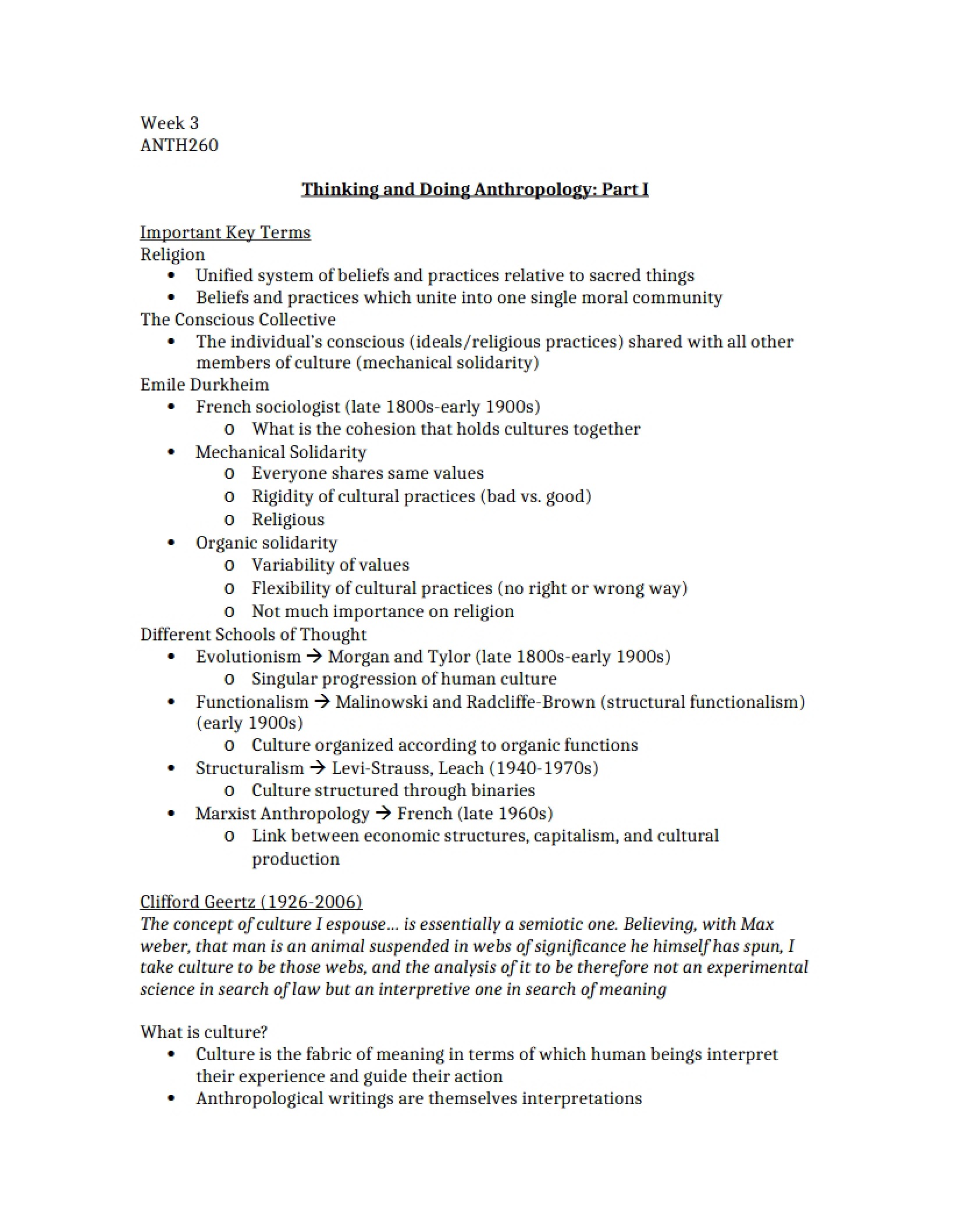 Doing and Thinking Anthropology Part I
