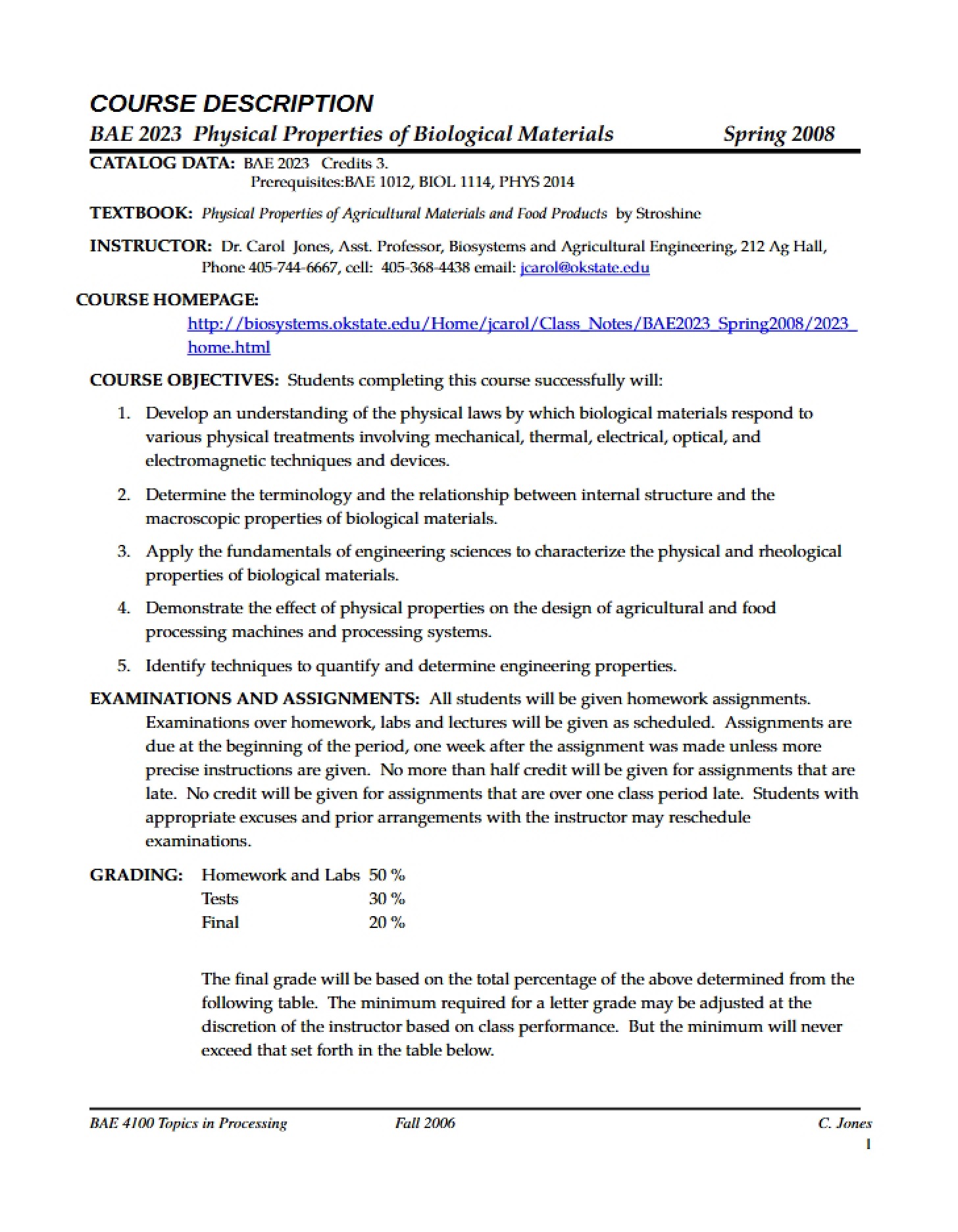 Class Syllabus