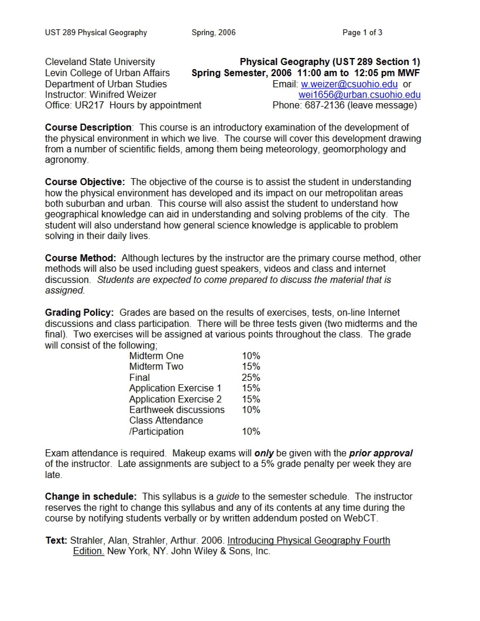 Course Syllabus Physical Geography