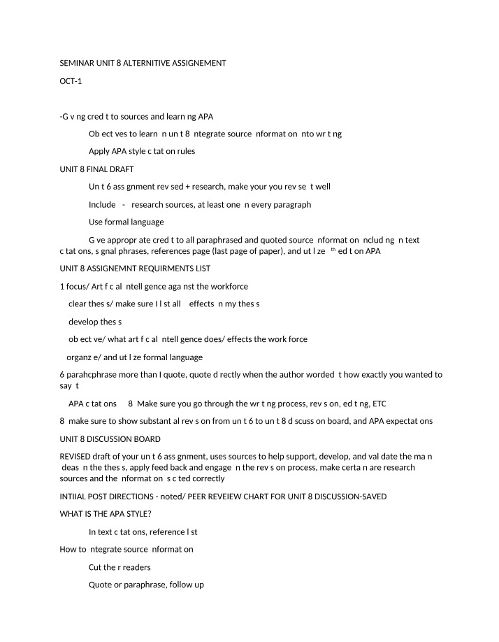 Assignment Guide for Unit 8 - Integrating Sources and APA
