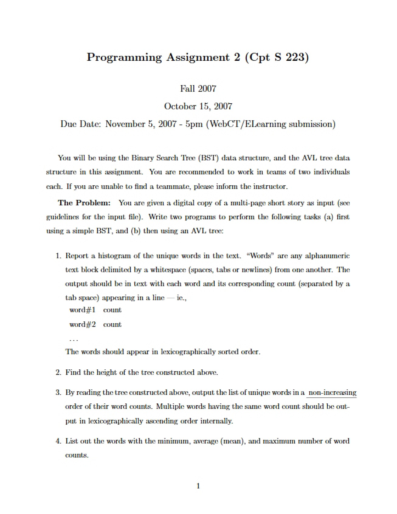 Assignment for Programming
