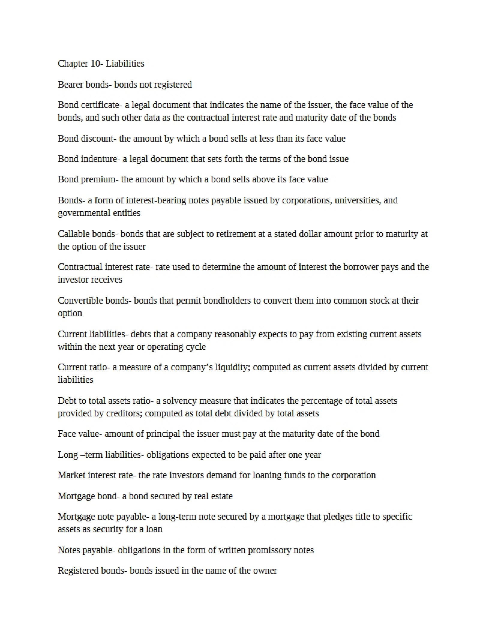 Liabilities Overview Chapter 10