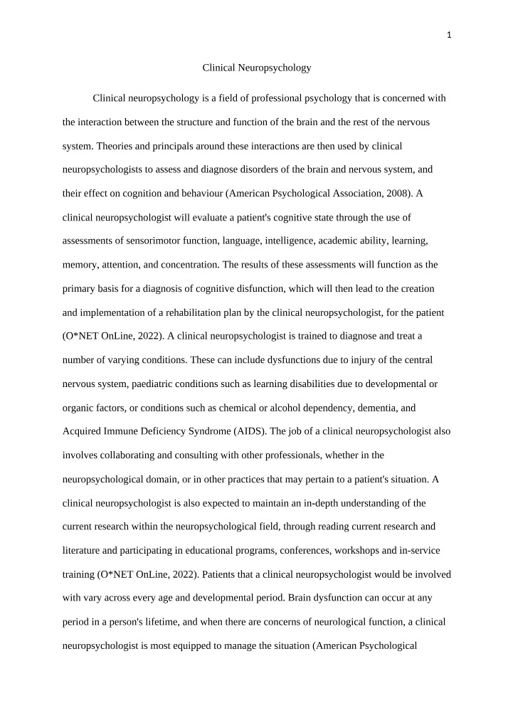 Clinical Neuropsychology - Assessing Brain Function