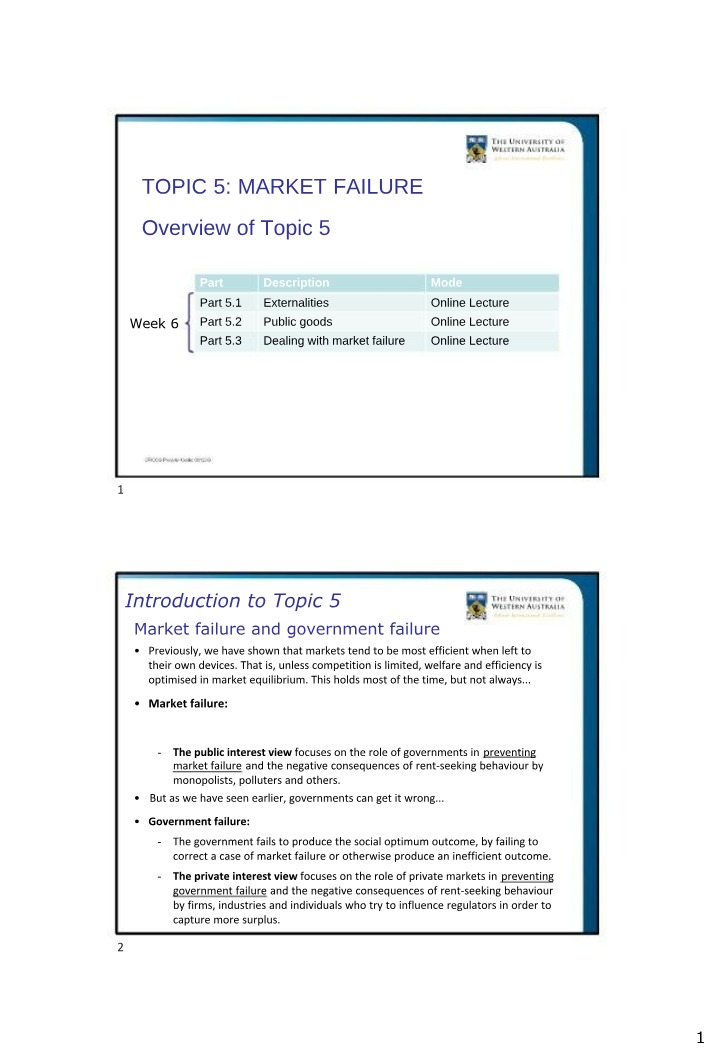 Topic 5 Lecture Notes - Market Failure and Externalities