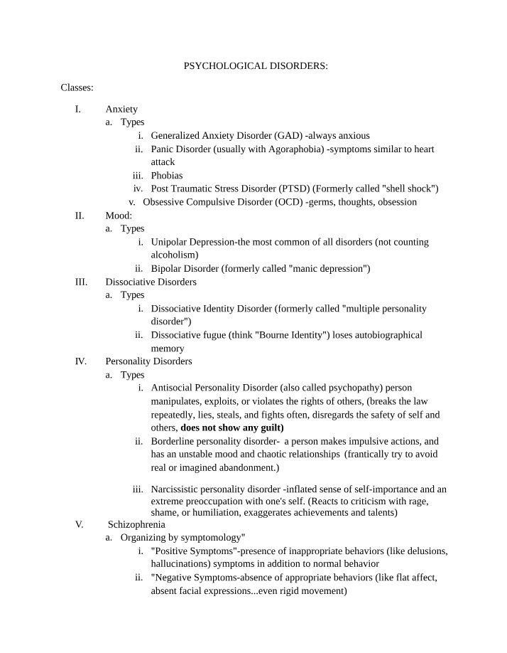 Types and Causes of Psychological Disorders