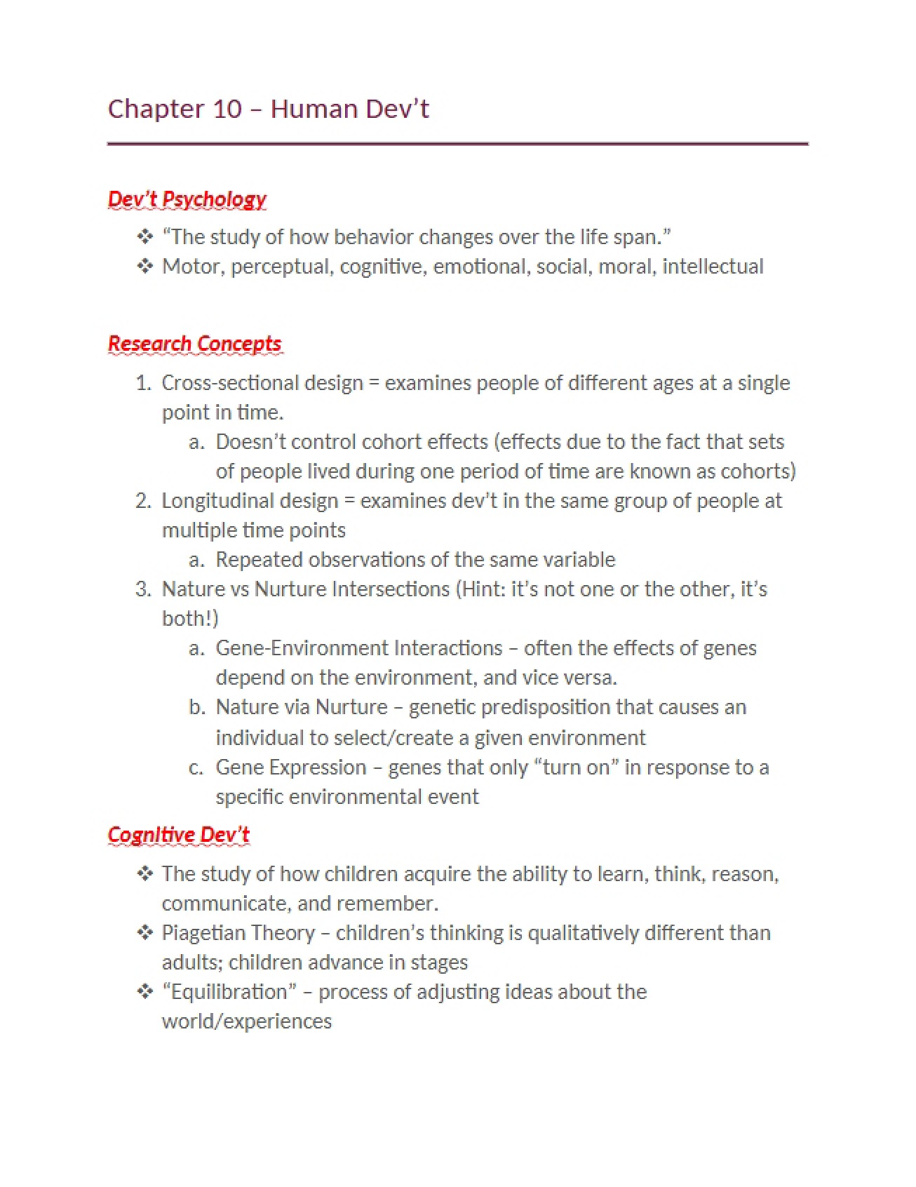 Overview of Human Development from Chapter Ten