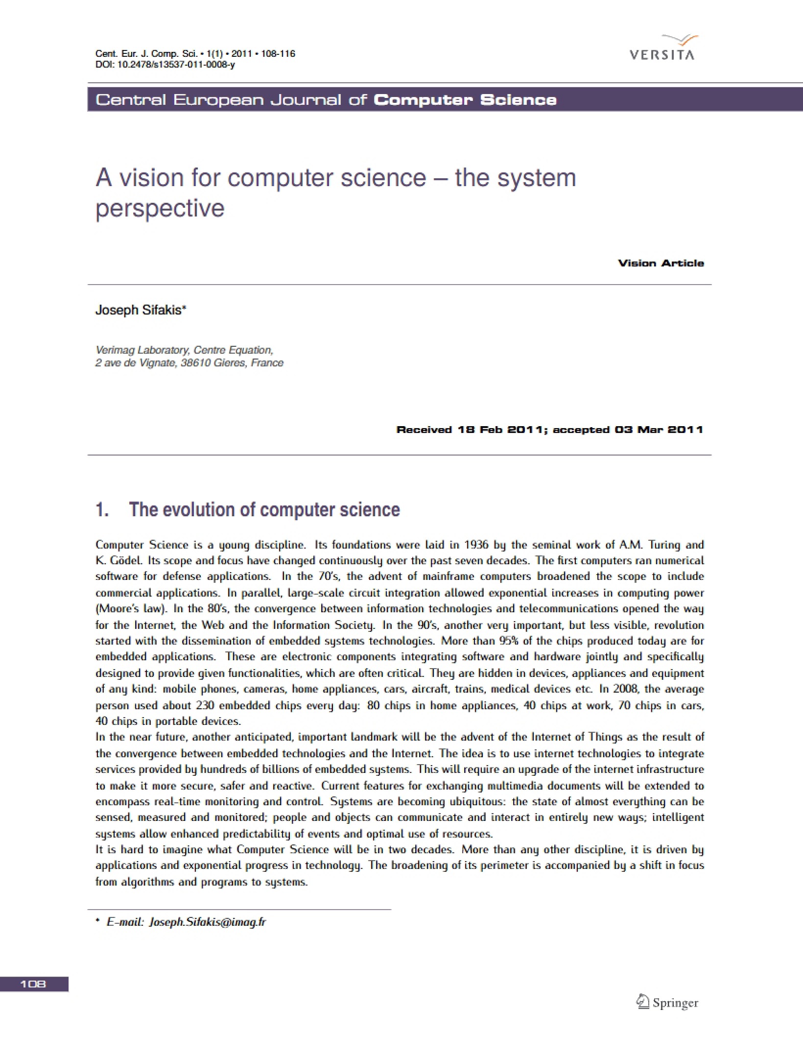 System Perspective Computer Science Vision