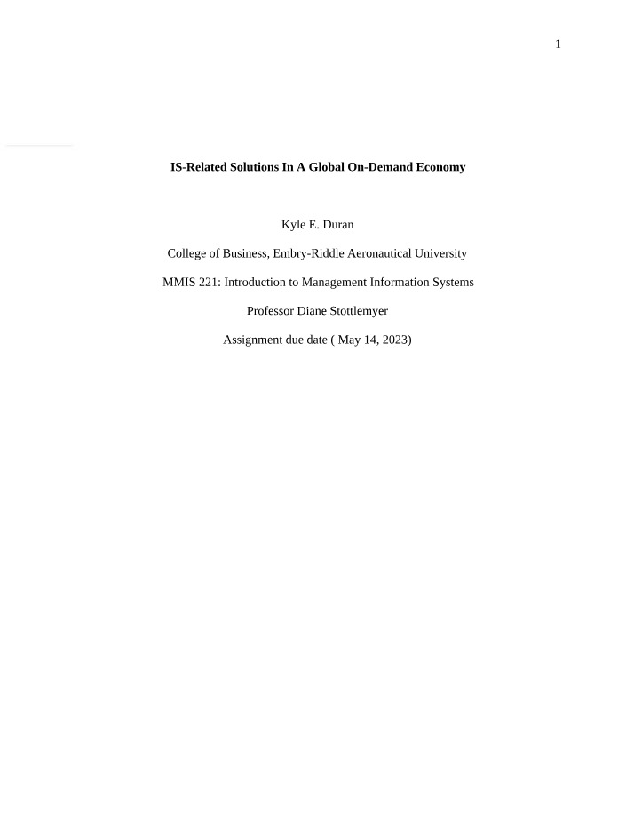 Assignment - IS-Related Solutions in a Global On-Demand Economy