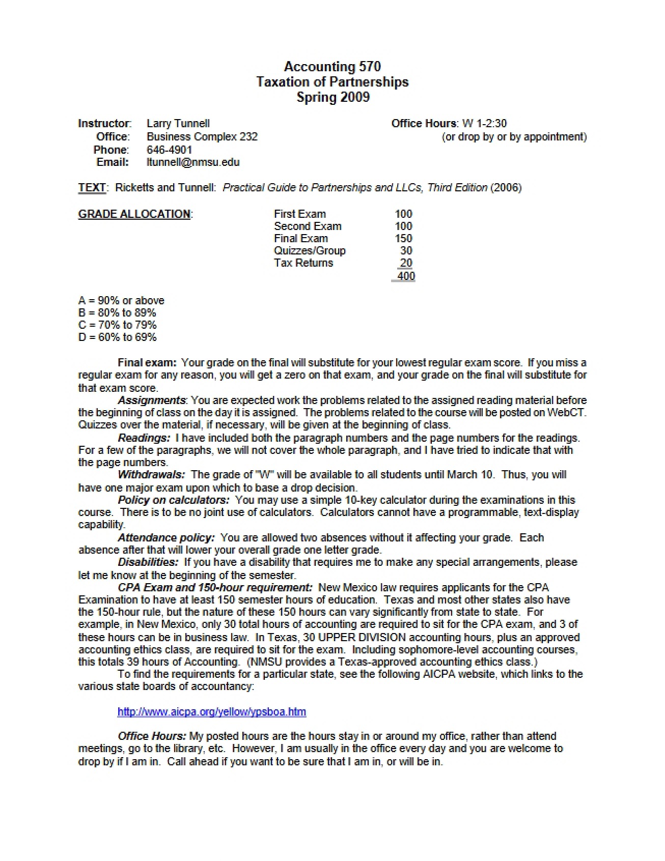 Taxation of Partnerships Course Syllabus