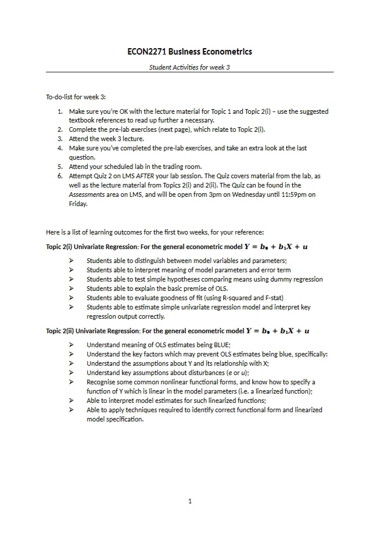 Third Week Student Activities