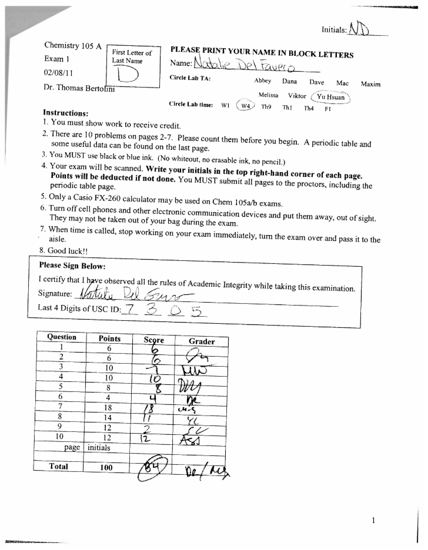 Scan of Exam (Version B)