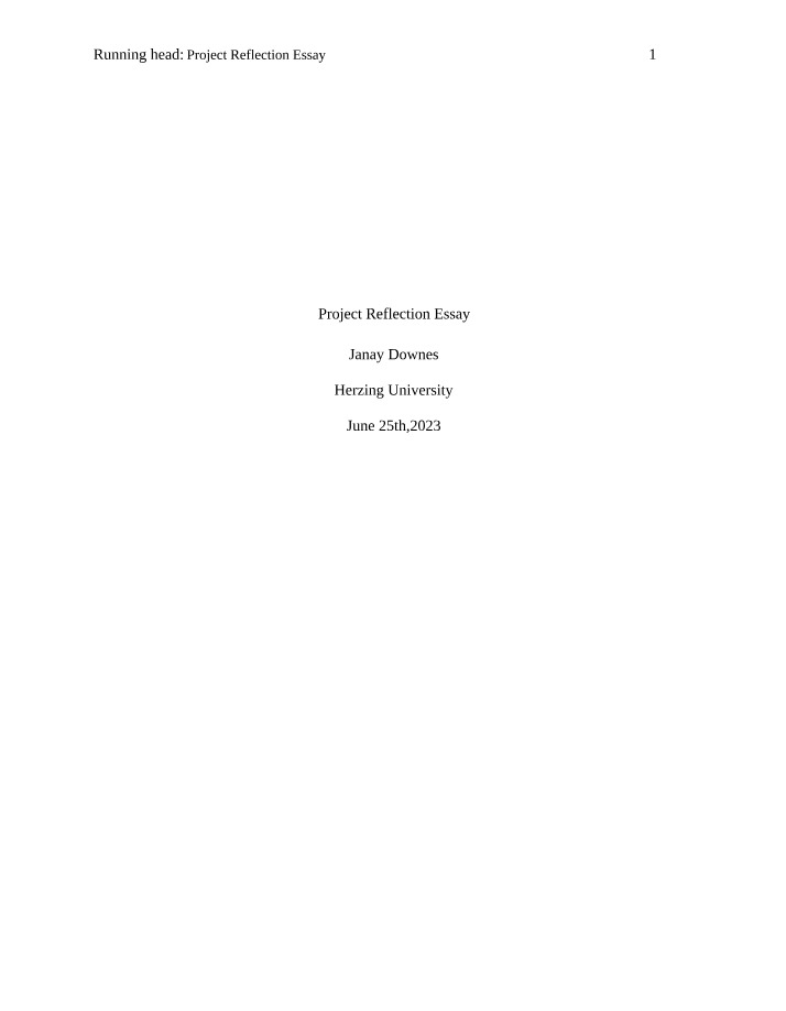 Reflection Essay for Project