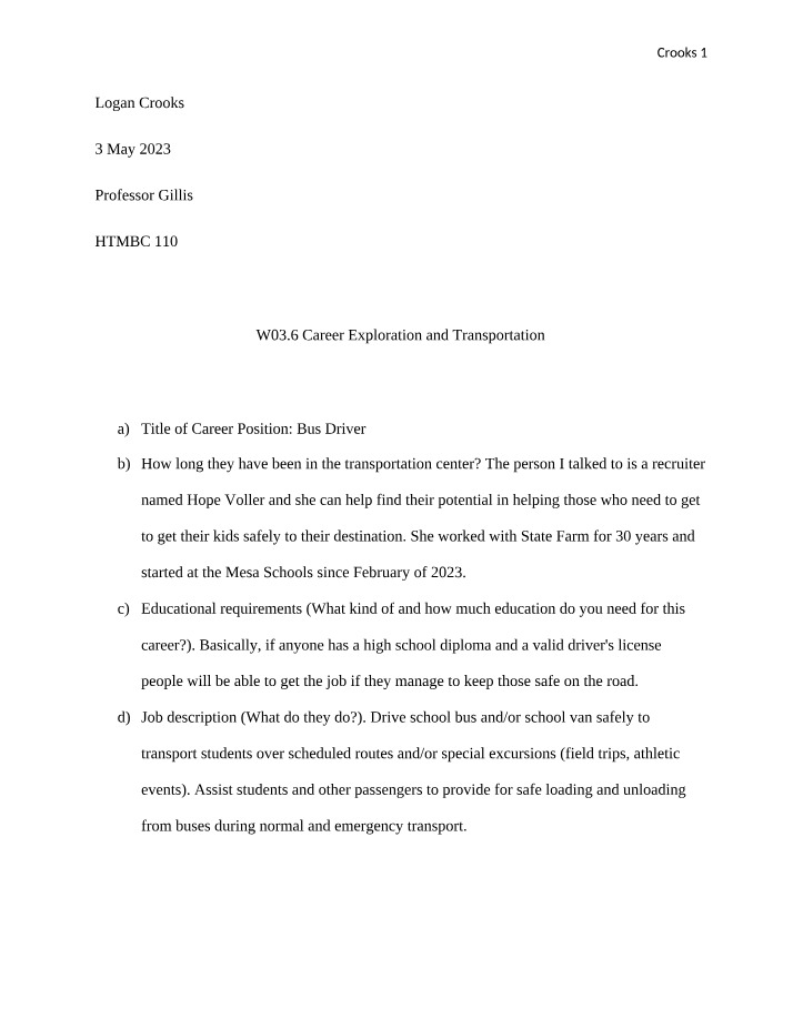 Transportation and Career Exploration - W03.6