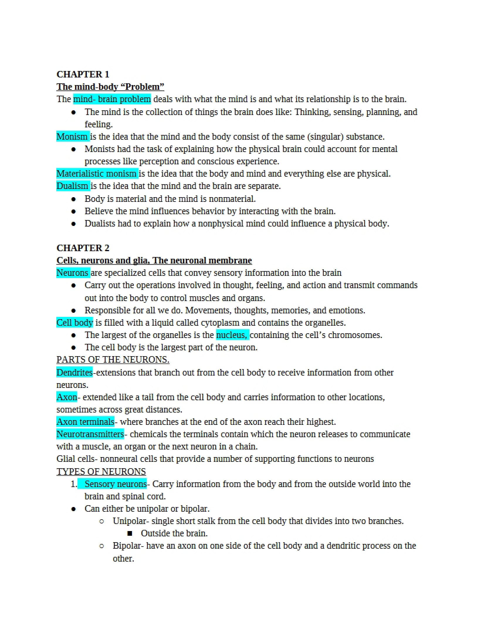 Physiological Psychology Exam 1 Notes